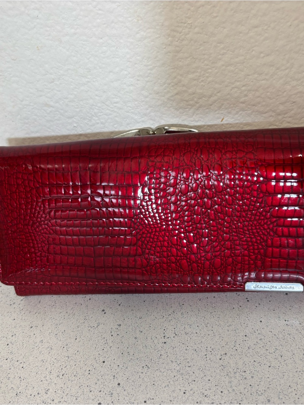 Saks Fifth Avenue Black Label Red Croc-Embossed Patent Clutch